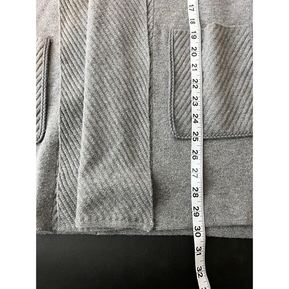 Tahari Sweater Womens Medium Gray Open Front Cardigan Shawl Collar Pockets Knit - Picture 7 of 7